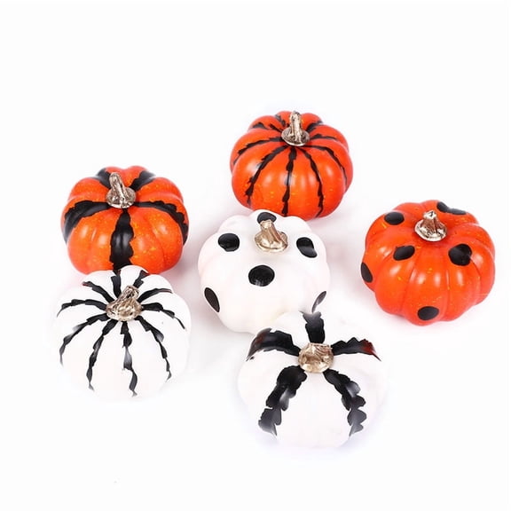 Halloween Decorations Indoor - Set of 6 Halloween Pumpkin Decor - Black White and Orange Pumpkins Artificial Pumpkins for Crafts Fall Decorations for Home Halloween Thanksgiving Decor