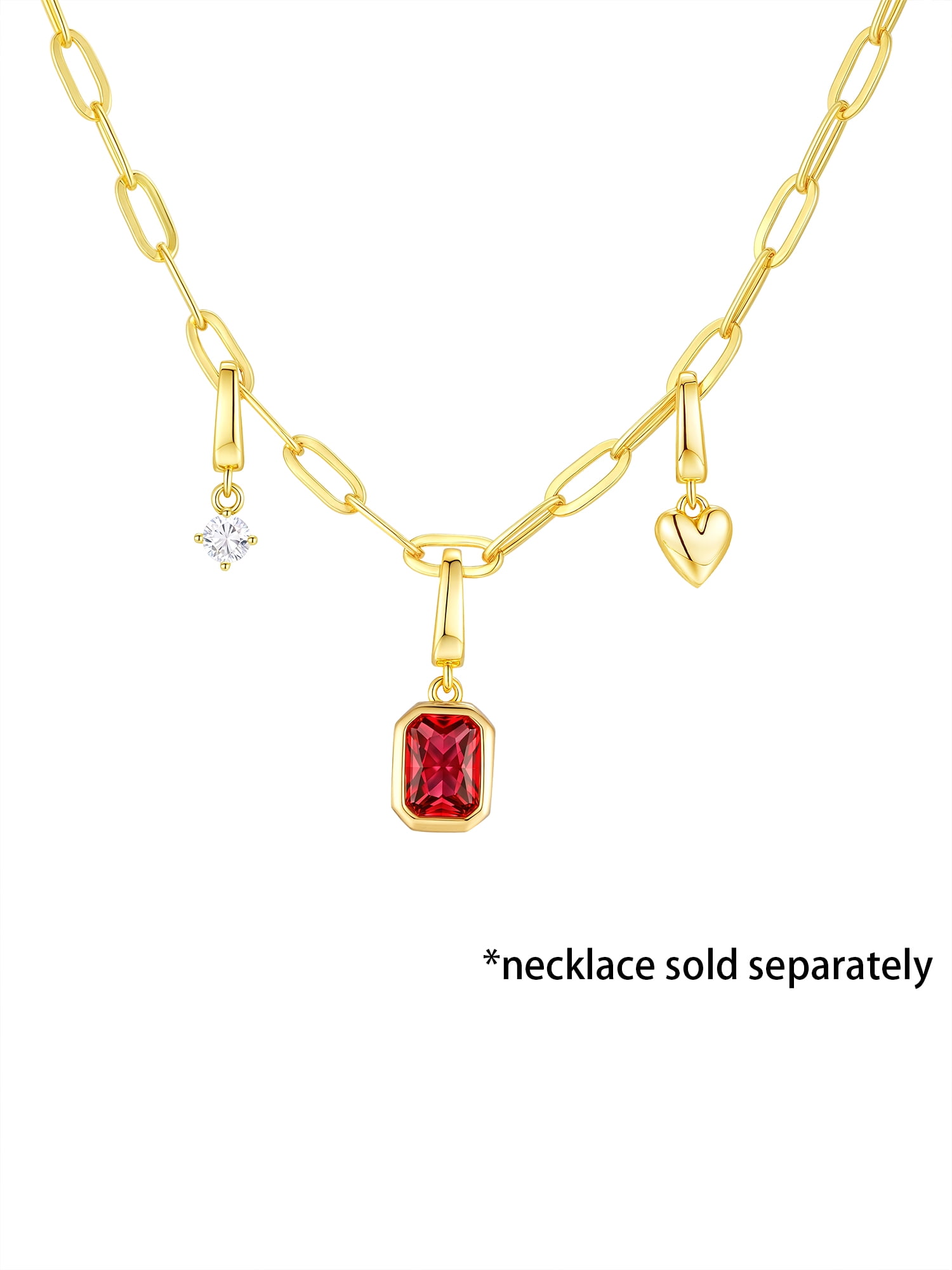 Brilliance Fine Jewelry Simulated Ruby and Simulated Diamond Charm Set in 14KT Gold Plated Sterling Silver