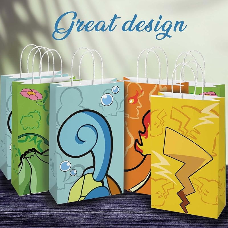 20Pcs Cartoon Animation Party Gifts Bags，Birthday Party Supplies Gifts Candy Bags，Cartoon Red Ball Bags Kids Adults Birthday Party Decorations，Paper Party Favor Bags