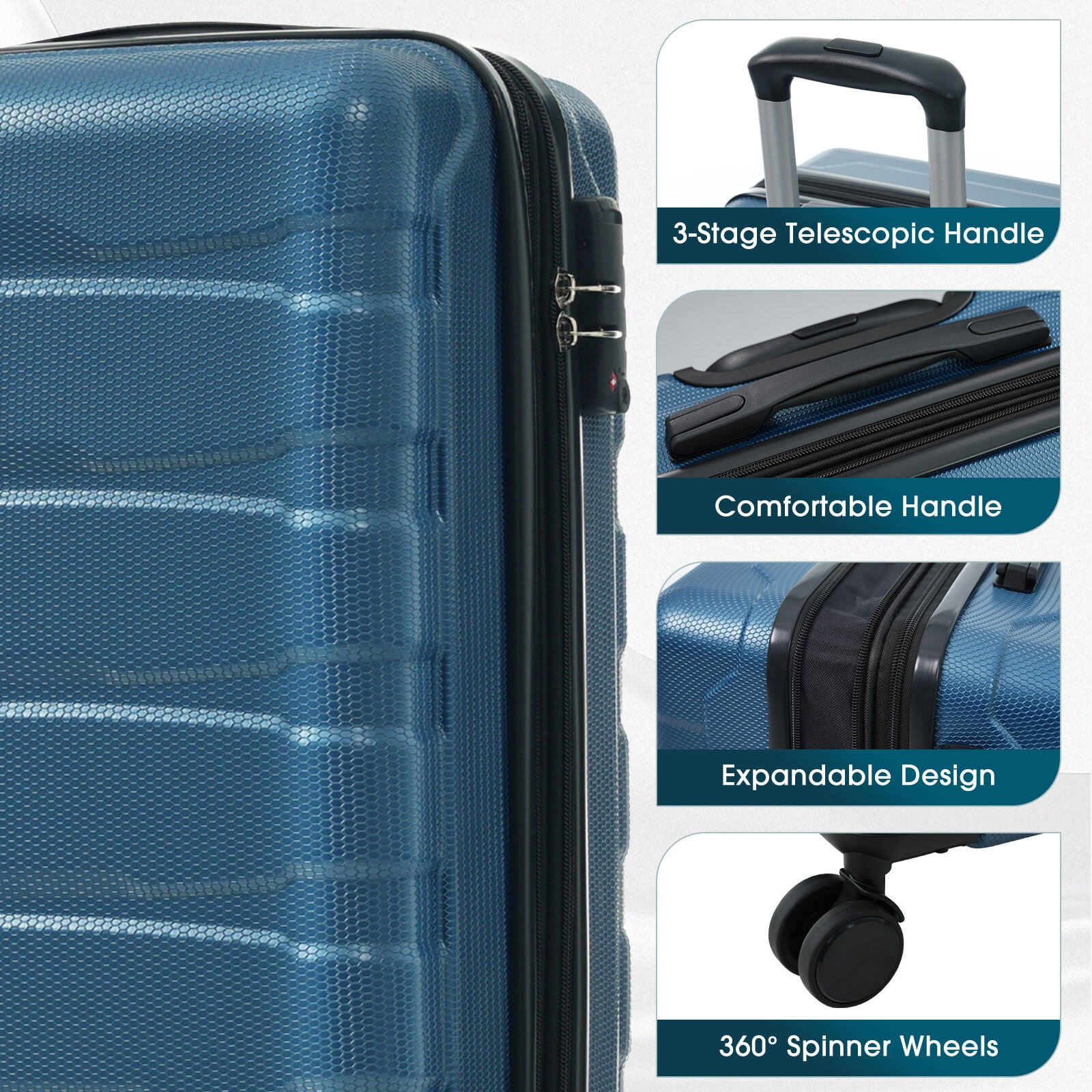 Hardside Luggage 20 Inch Hardshell ABS Carry on Luggage, Durable Expandable Travel Suitcase with Spinner Wheels, TSA Lock,Hardside Carry On Luggage