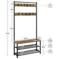 thumbnail image 2 of Industrial Style Hall Tree with Shoe Storage and Bench, 11 Removable Hooks for Entryway Organization, Metal Frame and Wood Shelves, Rustic Brown, 2 of 6