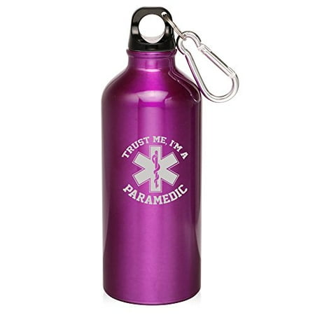 

20oz Aluminum Sports Water Bottle Caribiner Clip Trust Me I m A Paramedic (Purple)