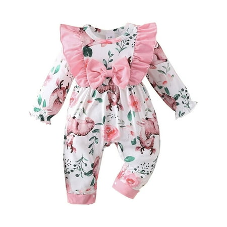 

Spring And Autumn Round Collar Long Sleeve Ruffled Bow Baby Girls Fashion Jumpsuit Long Climbing Suit Posh Set Baby Girl Blanket