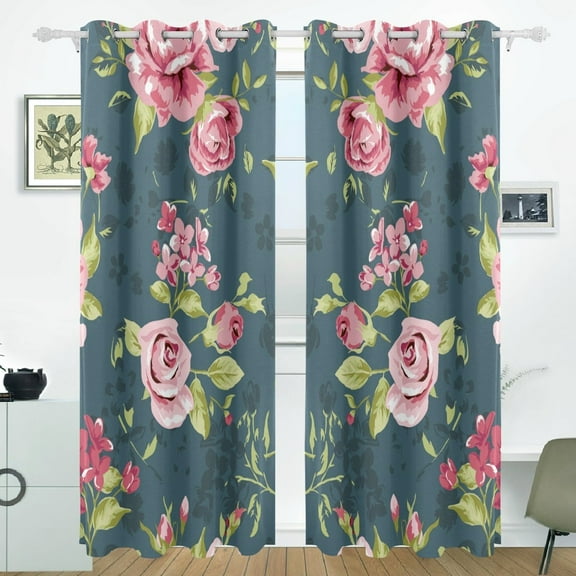 POPCreation Classic Vintage Flower Pattern Window Curtain Blackout Curtains Darkening Thermal Blind Curtain for Bedroom Living Room,2 Panel (52Wx84L Inches)
