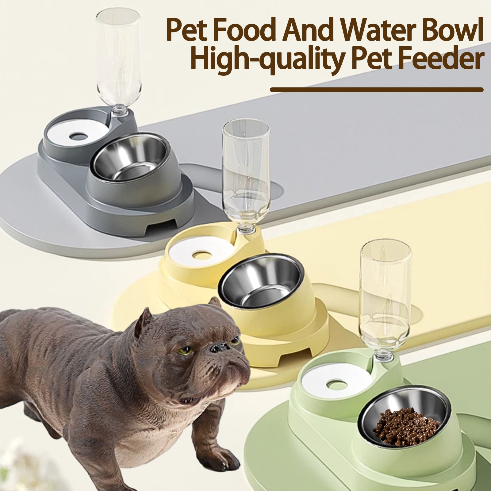 YIFAEUX Pet Feeder 2-in-1 Pet Feeding Bowl Dog Cat Automatic Water Dispenser with Removable Stainless Steel Bowls Pet Supplies