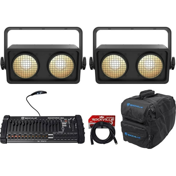 (2) Chauvet Shocker 2 Dual Zone COB LED Blinder Stage Lights Bag DMX Controller