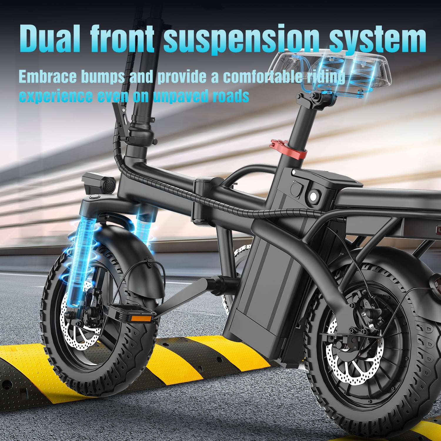 ASKGO Electric Bike for Adults Teens, 750W Peak Folding Ebike, 25MPH & 25/40 Miles Range, 14" Commuting Ebike with Dual Suspension & Dual Brake, 3-Speed Modes, Portable Electric Mini Bike