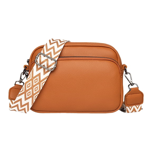 Stylago Small Crossbody Purse for Women with Adjustable Wide Guitar Strap Leather Crossbody Camera Shoulder Bags for College Brown