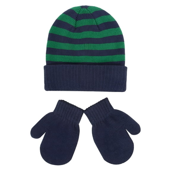 TELOLY Toddler Boys Girls Glove Hat Set Winter Windproof Warm Stripe Riding Knitted Hat Glove Hat Two-Piece Sets For 4-8 Years Kids