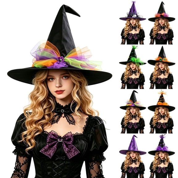 Helii Clearance Witch Hat for Women Halloween Costume Accessory 6 Styles Available Soft Polyurethane Fiber Comfortable Fit for Halloween Party Cosplay Photo Shoot