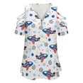 thumbnail image 4 of Cute Airplane Pattern Womens Summer V Neck Zipper Top Short Sleeve T Shirt Off Shoulder Top Casual Classy Loose Shirts, 4 of 7