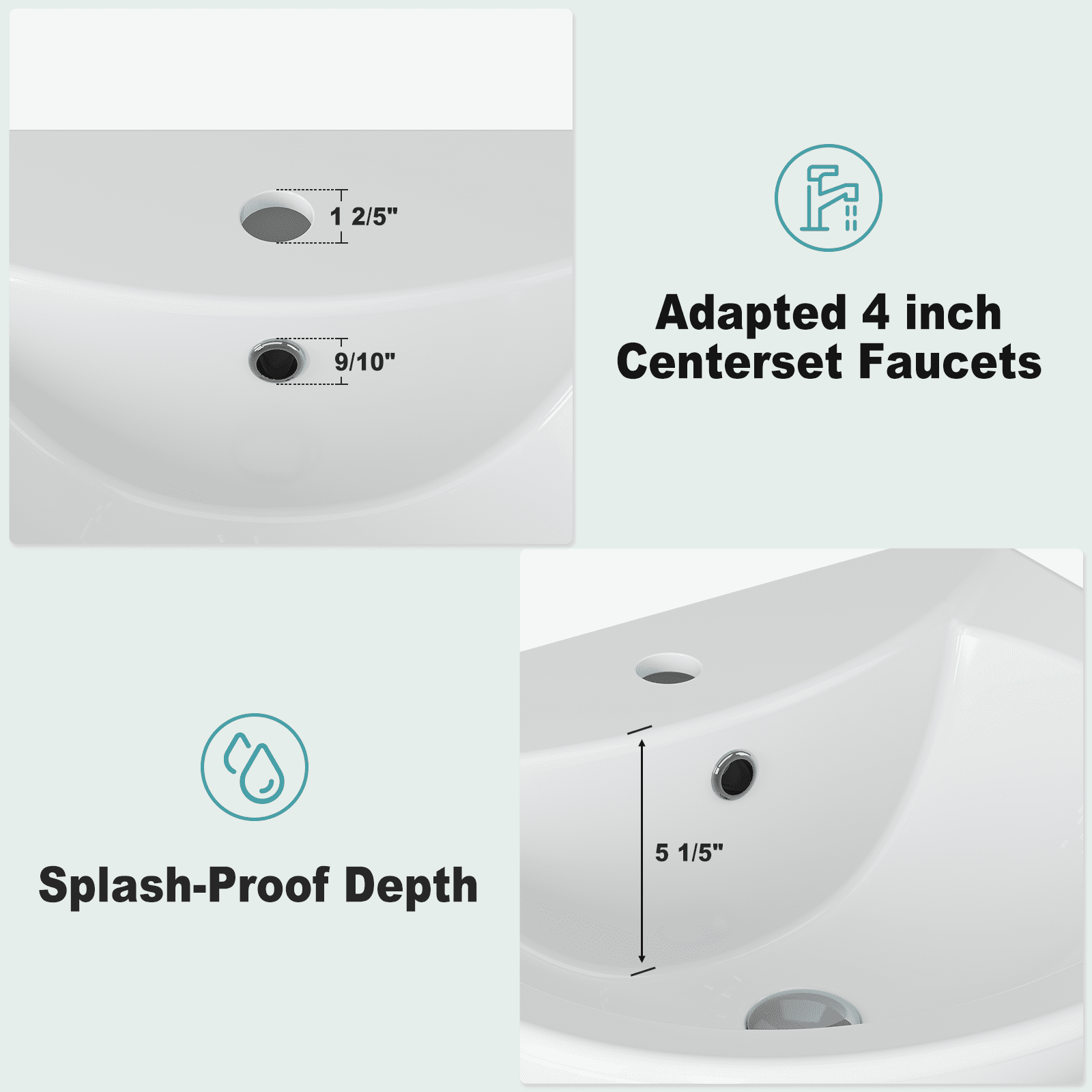 Luku Pedestal Sink Bathroom Pedestal Sink Modern U-Shape Ceramic Pedestal Sink White