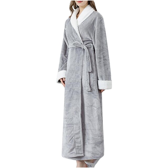 Mujeres y hombres Empalme Espesar Coral Fleece Bata Albornoz Pijama Ropa de dormir Bolsillo + Cinturones Fridja nalpqowj18626