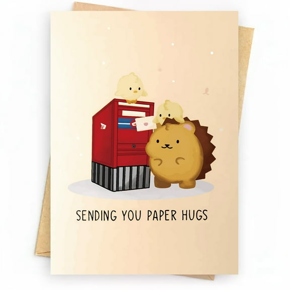 Cute Animal Greeting Card – "Sending You Paper Hugs" Design – Blank Inside, Envelope Included – Perfect for Encouragement, Celebrations, or Just Because!