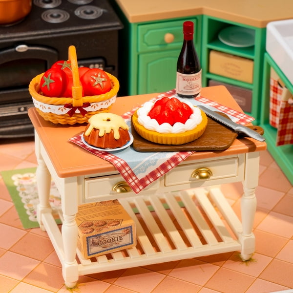 ROBOTIME Farmhouse Kitchen Super Creator DIY Miniature House Kit,Dollhouse Building Sets for Bookshelf Decor,Tiny Home Craft Kits for Adults,Gifts for Kids Teens Adults