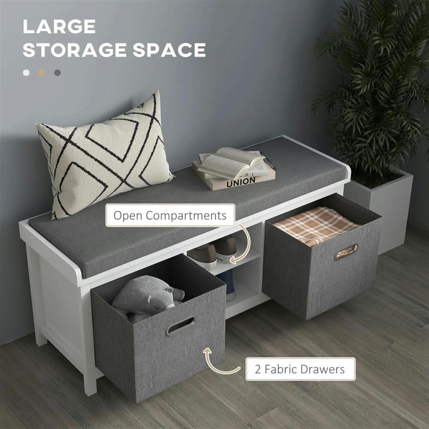 Demi Bonn 41" Oversized Shoe Bench with Cozy Seat, Entryway Bench with 2 Storage Drawers & Adjustable Shelf for Hallway & Living Room, White