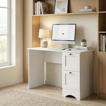 Topcobe 43 Inch Computer Desk with Charging Station for Living Room, Modern Furniture for Indoor-White