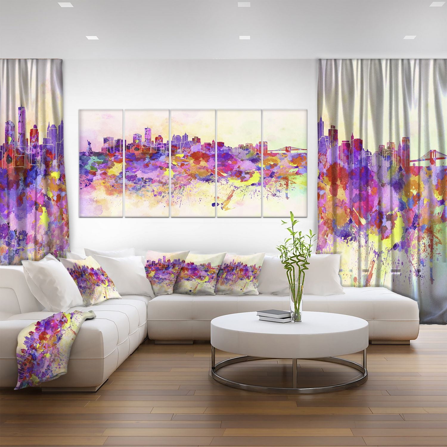 Design Art Purple New York Skyline Canvas Print