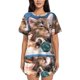 thumbnail image 1 of Balery Playful Cat Conjunto de Pijama para Mujer con Estampado, Dos Piezas de Manga Corta y Shorts, Ropa de Dormir Suave con Cuello Redondo y Bolsillos-X-Large, 1 of 6