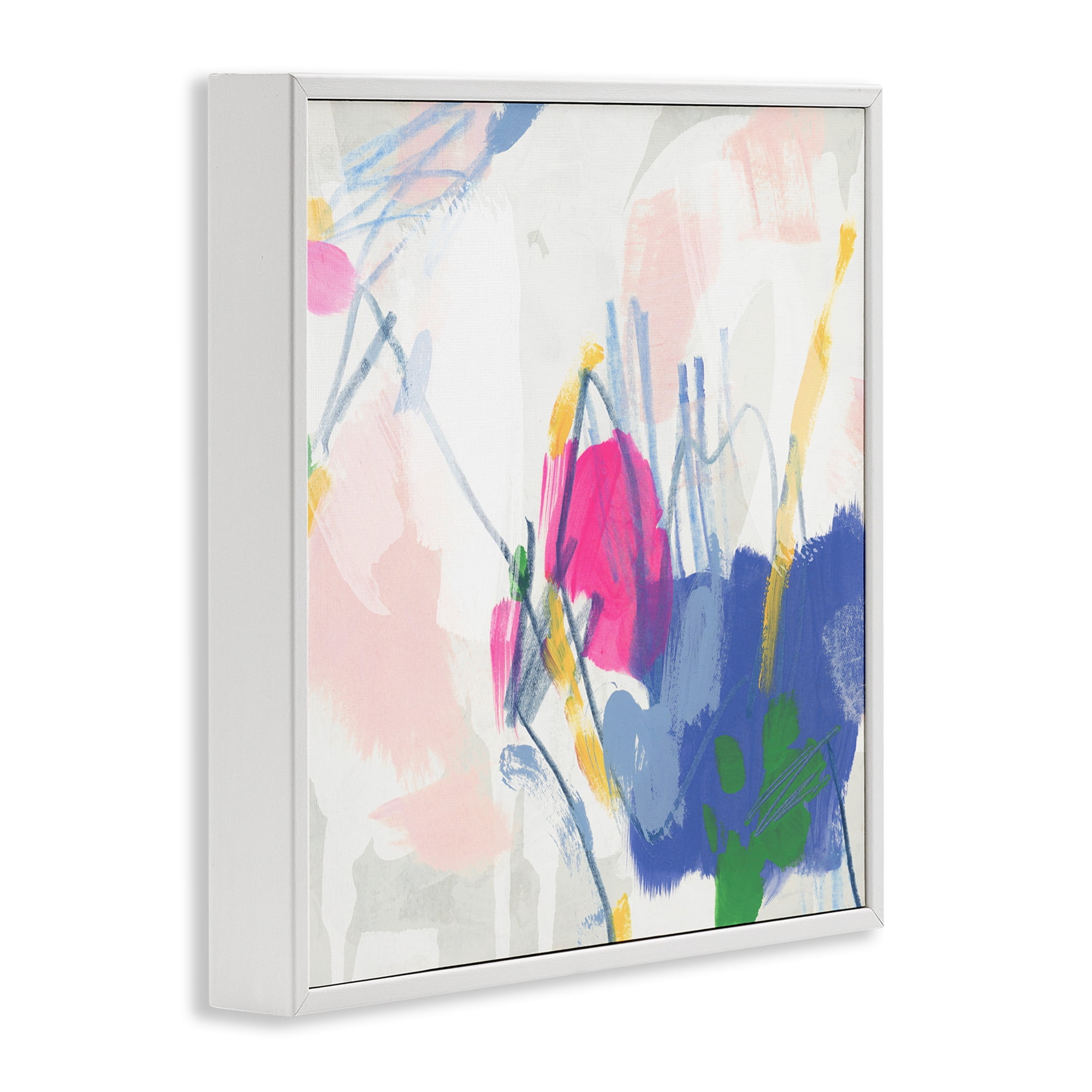 Stupell Industries Blue & Pink Abstract Scribble Abstract Painting White Framed Art Print Wall Art, 12 x 12