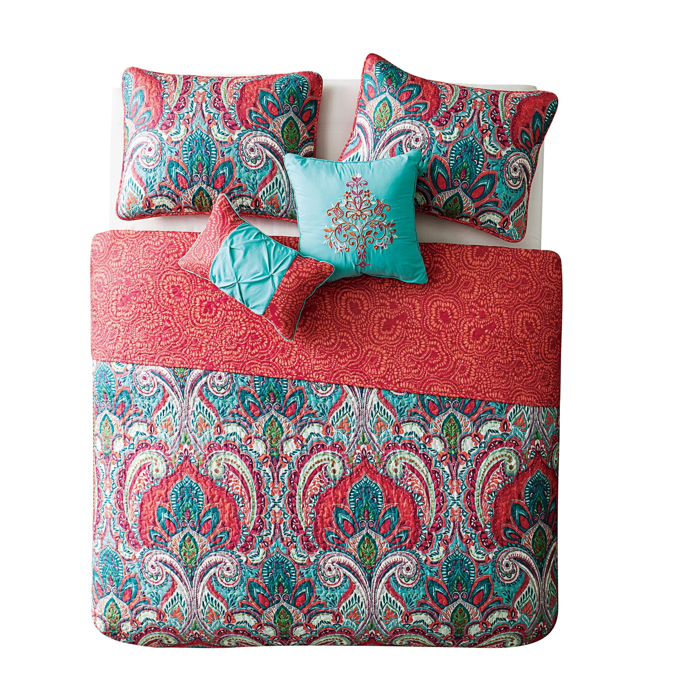 VCNY Home Casa Real 5-Piece Multicolor Damask Reversible Quilt Set, King, Adult, Unisex