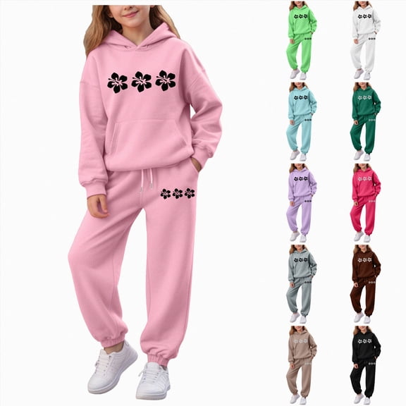 Toddler Baby Girl Fall Winter Outfit Long Sleeve Printed Top and Pants Set Sweatsuit(Light Blue,11-12 Years)