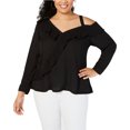 thumbnail image 1 of INC Blusa de un hombro con volantes para mujer, negro, 0X, 1 of 1