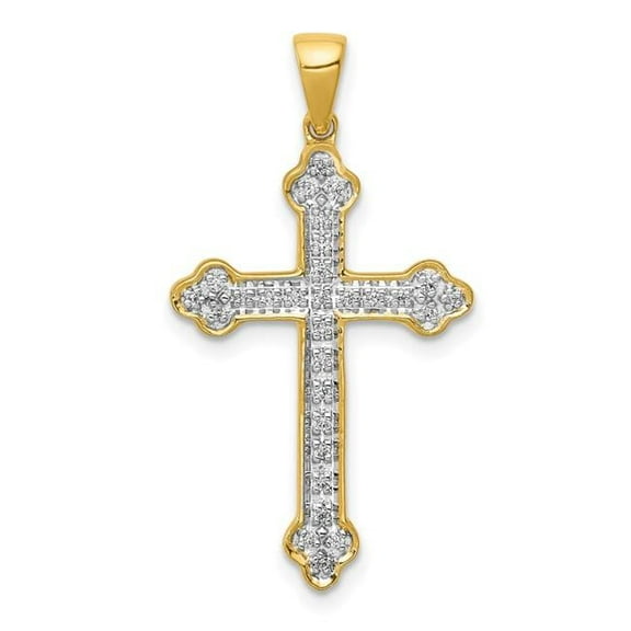 Finest Gold 14K Yellow & Rhodium 0.1CT Diamond Cross Pendant