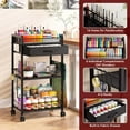 thumbnail image 2 of 3 Tier Rolling Cart - Metal Utility Cart with Storage Drawer and Wheels, Versatile Art & Craft Organizer for Home, Office, or Studio Ideal for Storing Brushes, Paints, and Supplies Black, 2 of 18