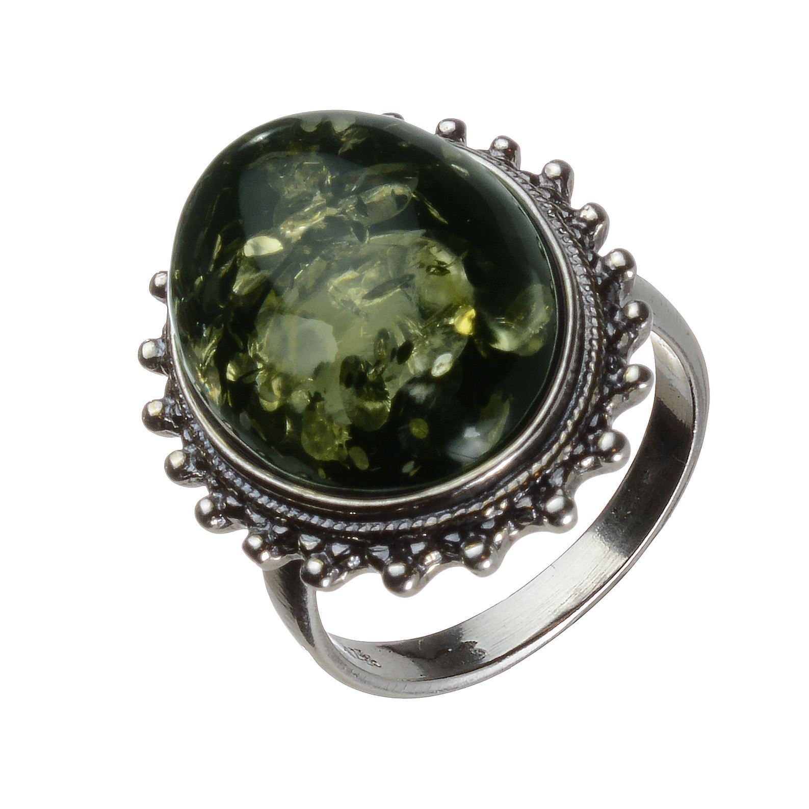 Sterling Silver Green Amber Oval Classic Ring