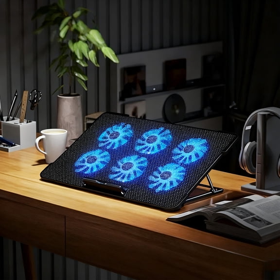 6-Fan Laptop Cooling Pad – Ultra Quiet, Slim USB Powered Cooler for Notebooks & Gaming Devices