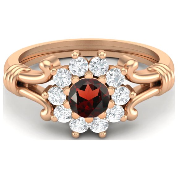 4.5MM Round Garnet 925 Silver Rose Plated Cluster Women Mother's Day Gift Ring