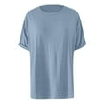 thumbnail image 4 of Adeawade T Shirts For Womens Solid Color Drop Shoulder T Shirt Loose Fit Round Neck Long Sleeve Top Sweet Clorthing Blue L, 4 of 4