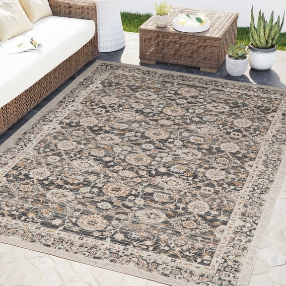 Abani Dalia Blue Vintage Power-Loomed Indoor/Outdoor Runner Rug 3x6