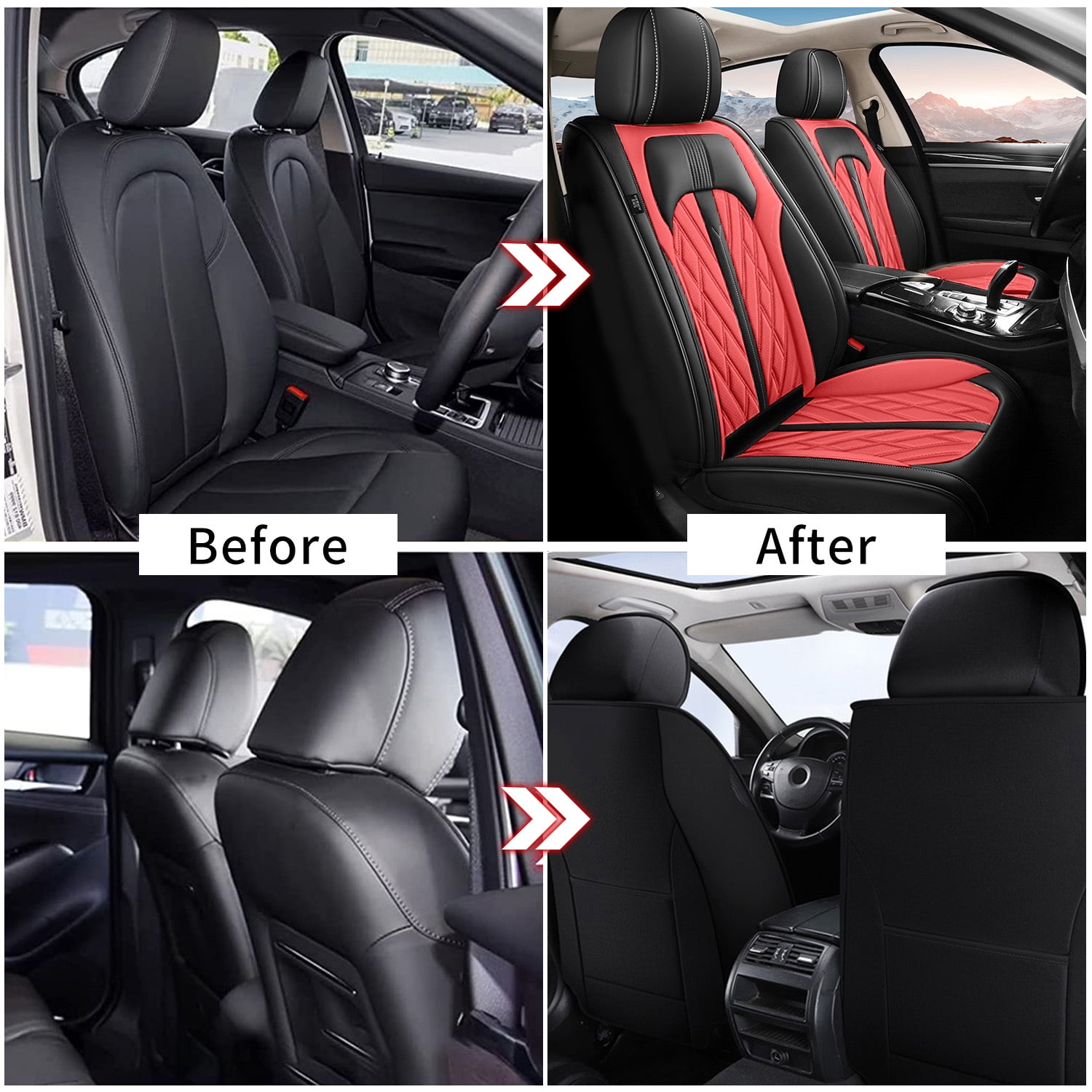 LAONNVIR Seat Covers Fit for 2009-2025 Ford F-150 Front Set Breathable Leather Vehicle Seat Cushion Suitable for All Seasons Black&Red,Front Seat