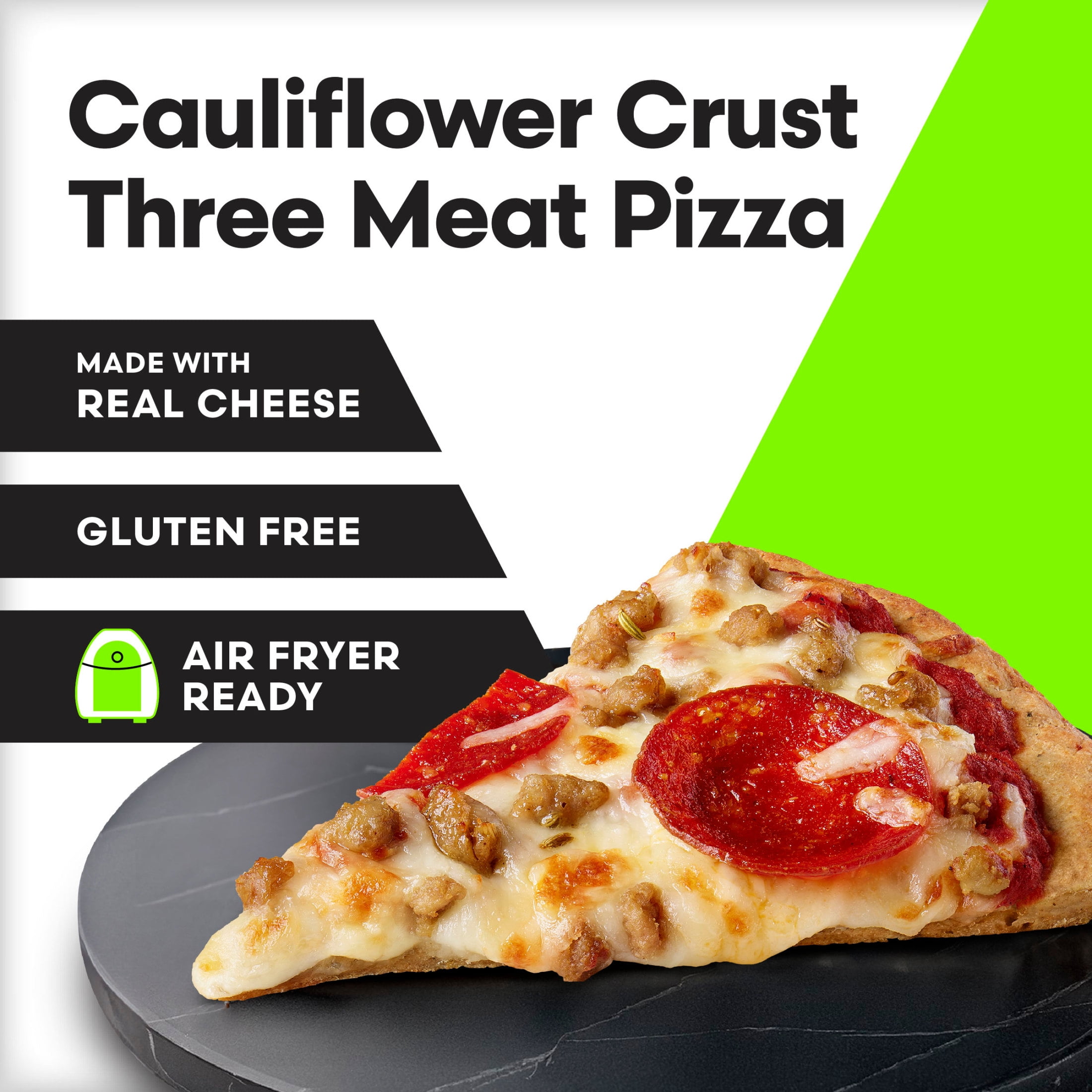 Vital Pursuit High Protein Personal Three Meat Pizza with Cauliflower Crust Frozen Food, Air Fryer Ready Dinner Meal, 6.5 oz (Frozen)