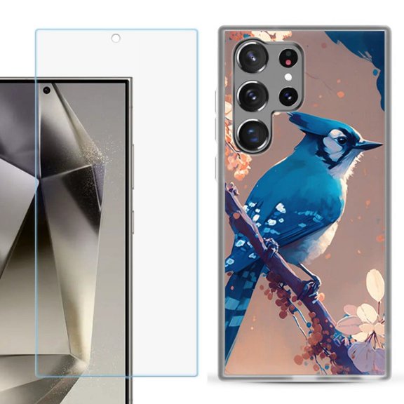 OneToughShield ® Compatible with Samsung Galaxy S24 Ultra, Shockproof Phone Case, with Tempered Glass Screen Protector - Blue Jay