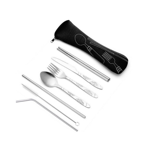 Naiovety Juego de cubiertos antideslizantes, juego de vajilla plegable para el almuerzo, tenedor para exteriores reutilizable a prueba de Type4 NO4