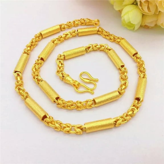 K-KED Men's Delicate Jewelry 24K Yellow Gold Plated 6mm 24" Hollow Column Chains Necklace