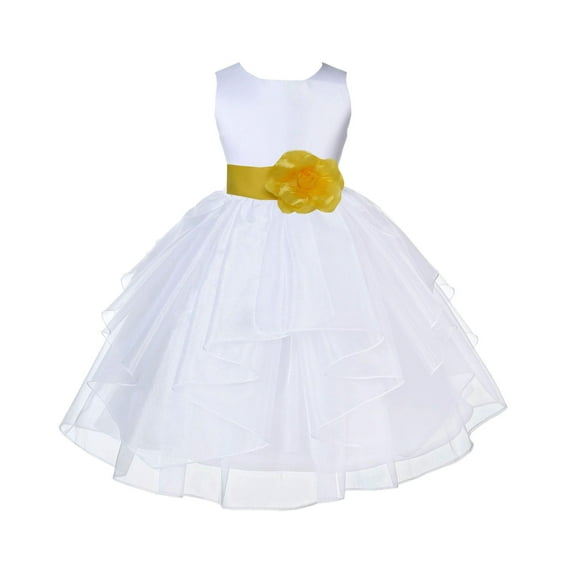 Ekidsbridal White Sunbeam Shimmering Organza Flower Girl Dresses for Toddlers Wedding Beauty Pageant Communion Baptism Gown 4613S M