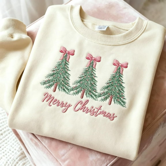 Embroidered Merry Christmas Tree Sweatshirt,Embroidered Christmas Coquette Sweatshirt,Embroidered Xmas Tree Sweater,Custom Xmas Gift
