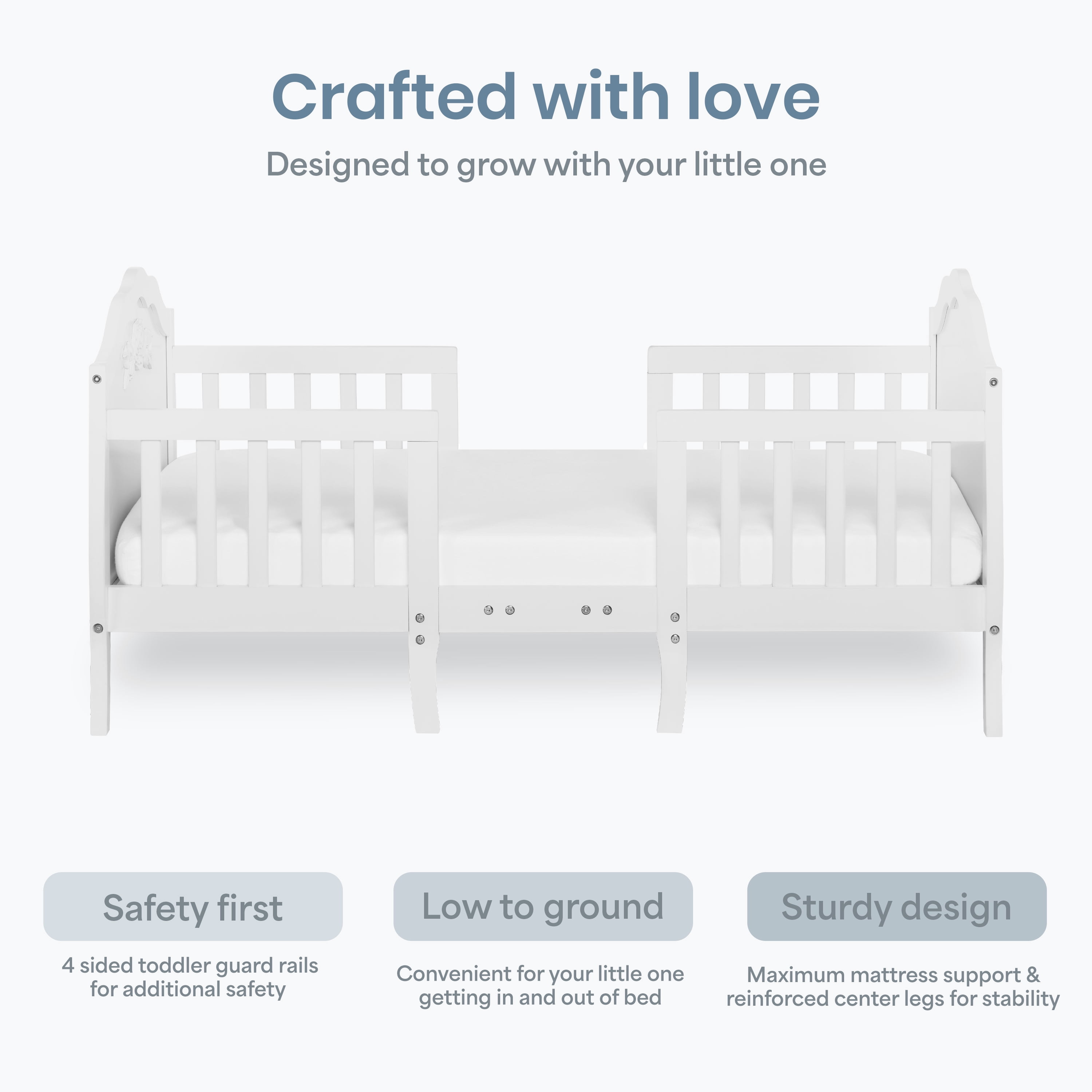 Dream On Me Rose 3-in-1 Convertible Toddler Bed, Greenguard Gold and JPMA Certified, White