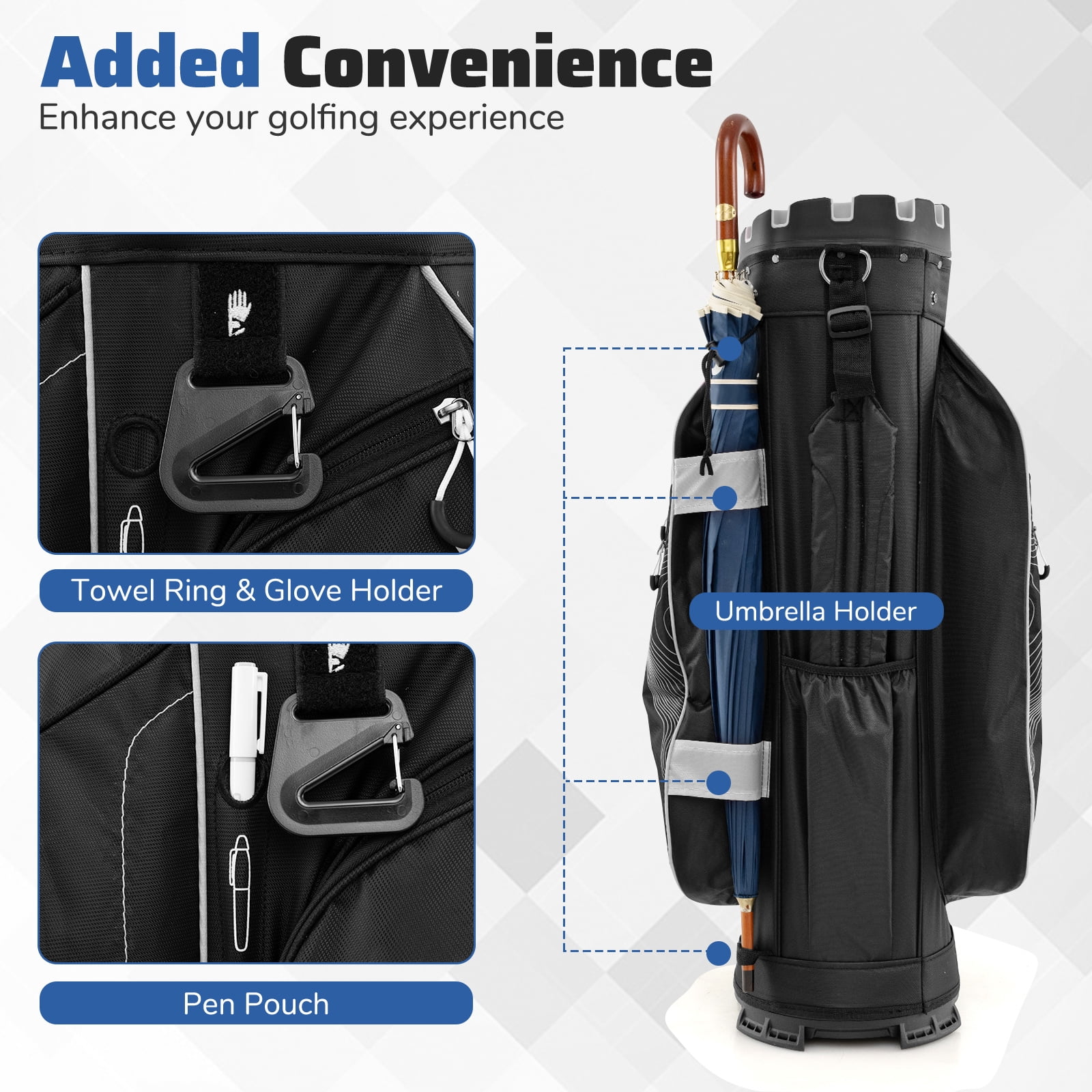 Gymax Golf Cart Bag Molded Lock Top Golf Bag w/14-Way Full Length Dividers 11 Pockets Gray