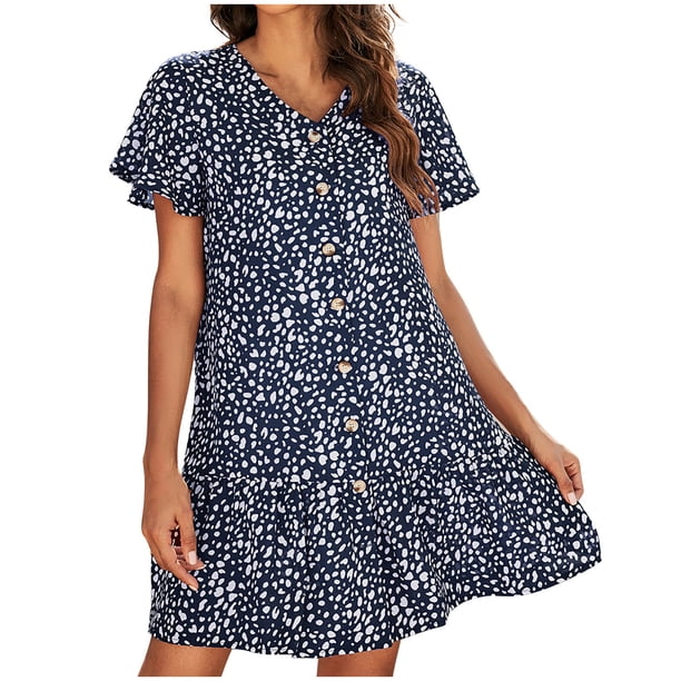 Vestido informal con estampado de leopardo y volantes de un solo pecho con cuello en V para mujer novedad de verano Fridja yut3250