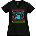 thumbnail image 3 of Inktastic I Want a Hippopotamus for Christmas Pixelated Ugly Sweater Women's Plus Size V-Neck T-Shirt, 3 of 5