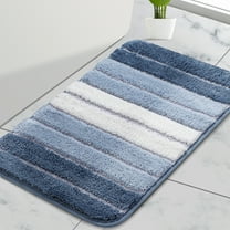 REGALWOVEN Microfiber Striped Bathroom Rugs, Shaggy Soft Thick and Absorbent Bath Mat Blue 16"x24"