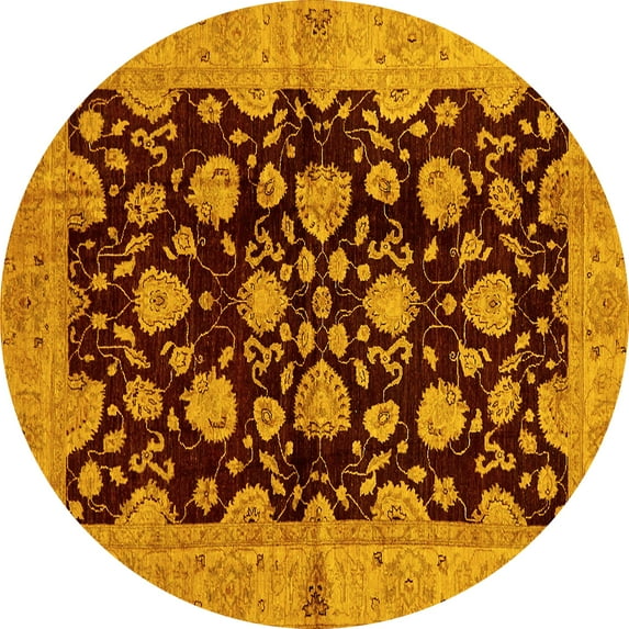 Ahgly Company Machine Washable Indoor Round Abstract Yellow Modern Area Rugs, 3' Round