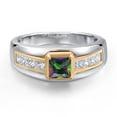 thumbnail image 3 of Gem Stone King 925 Silver and 10K Yellow Gold Green Mystic Topaz and White Lab Grown Diamond Statement Ring for Men | 1.25 Cttw | Princess 5MM | Gemstone November Birthstone | Size 11, 3 of 5