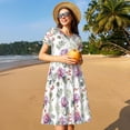 thumbnail image 4 of Naloa Orchids Flowers Print Womens Summer A-Line Dress with Pockets,Short Sleeve Dresses,Flowy Beach Swing Dress for Vacation Travel, 4 of 6