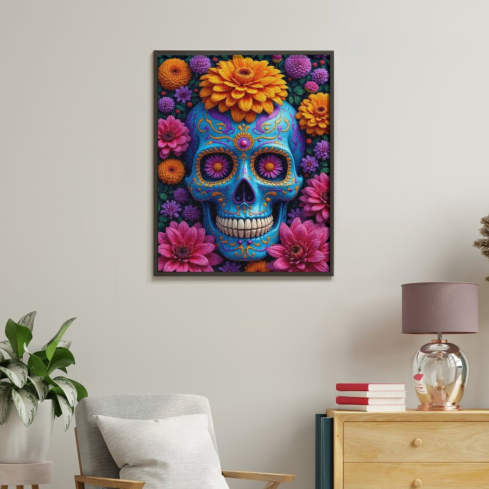 Paint By Numbers Kit for Adults Beginner - DIY Floral Skull Art With Vibrant Colors Canvas Painting Kits for Adults, Frameless Paint By Number for Adults for Home Wall Decor 16x20 Inch